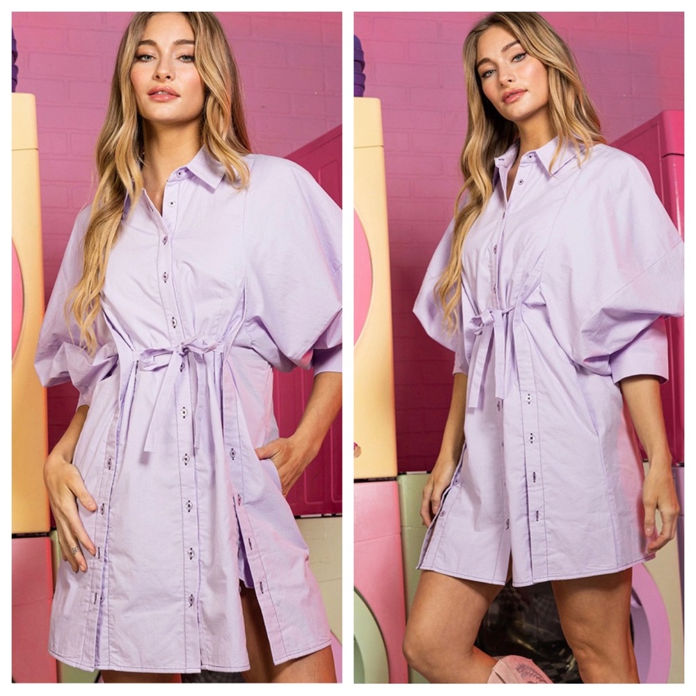 18 Fabulous Button Detailed Balloon Sleeve Mini Dress - Picture 4 of 4